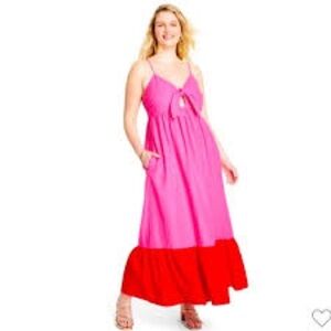 Tabitha Brown for Target Colorblock Maxi Dress 1X — Pink & Red Linen Blend